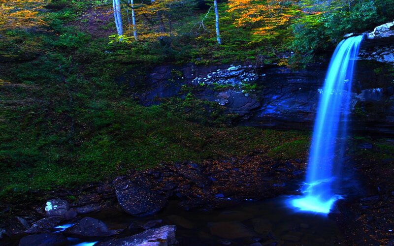 Blue Waterfall in Forest — Serene