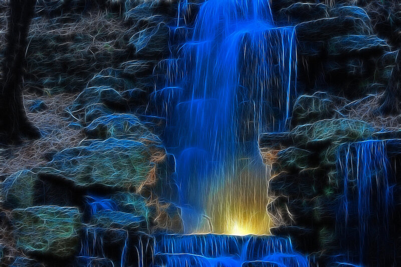 Blue waterfall in rocky canyon