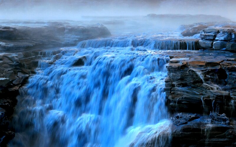 Blue Waterfall on Rocks