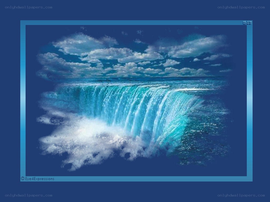Blue waterfall under cloudy sky