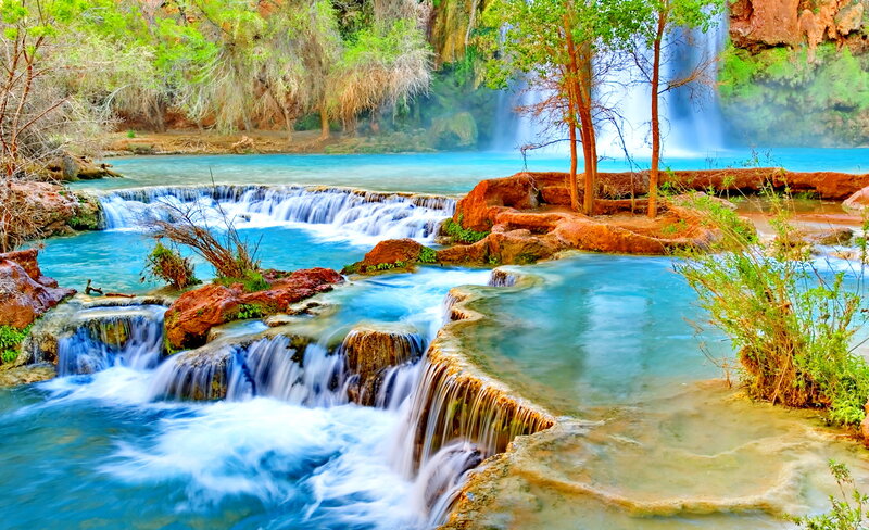 Blue Waterfalls in Canyon — Serene