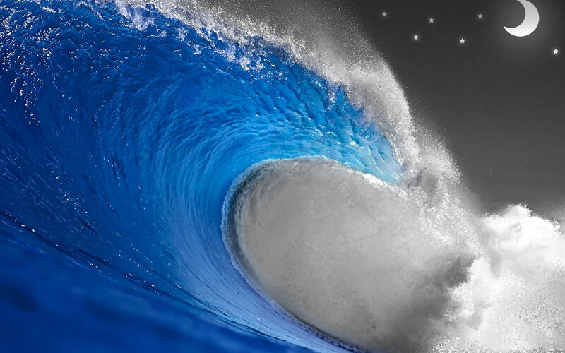 Blue wave under moonlight
