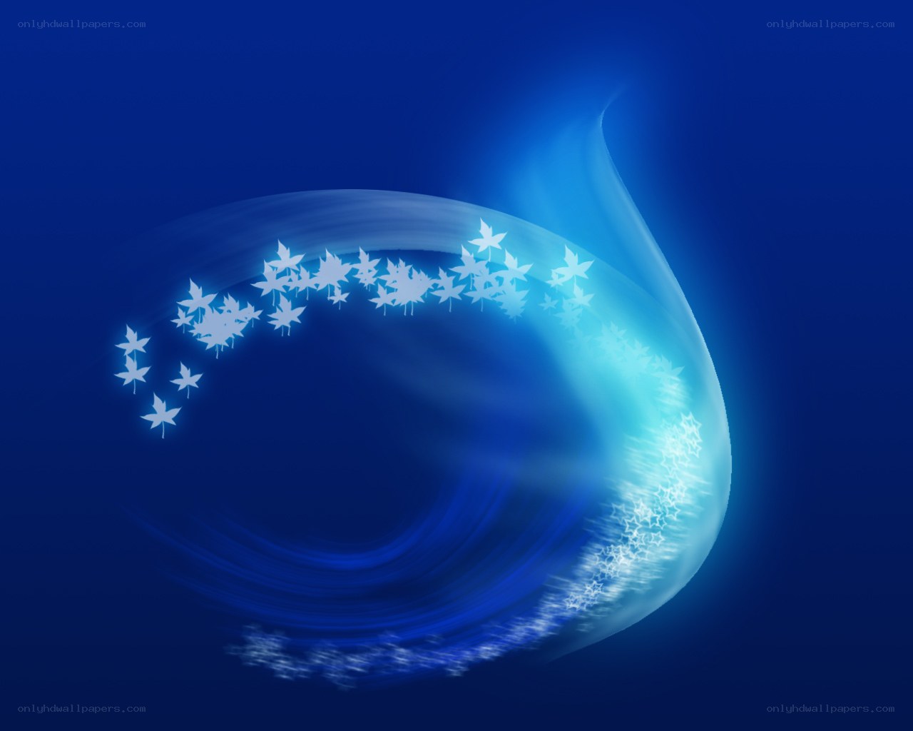 Blue wave with glowing leaves