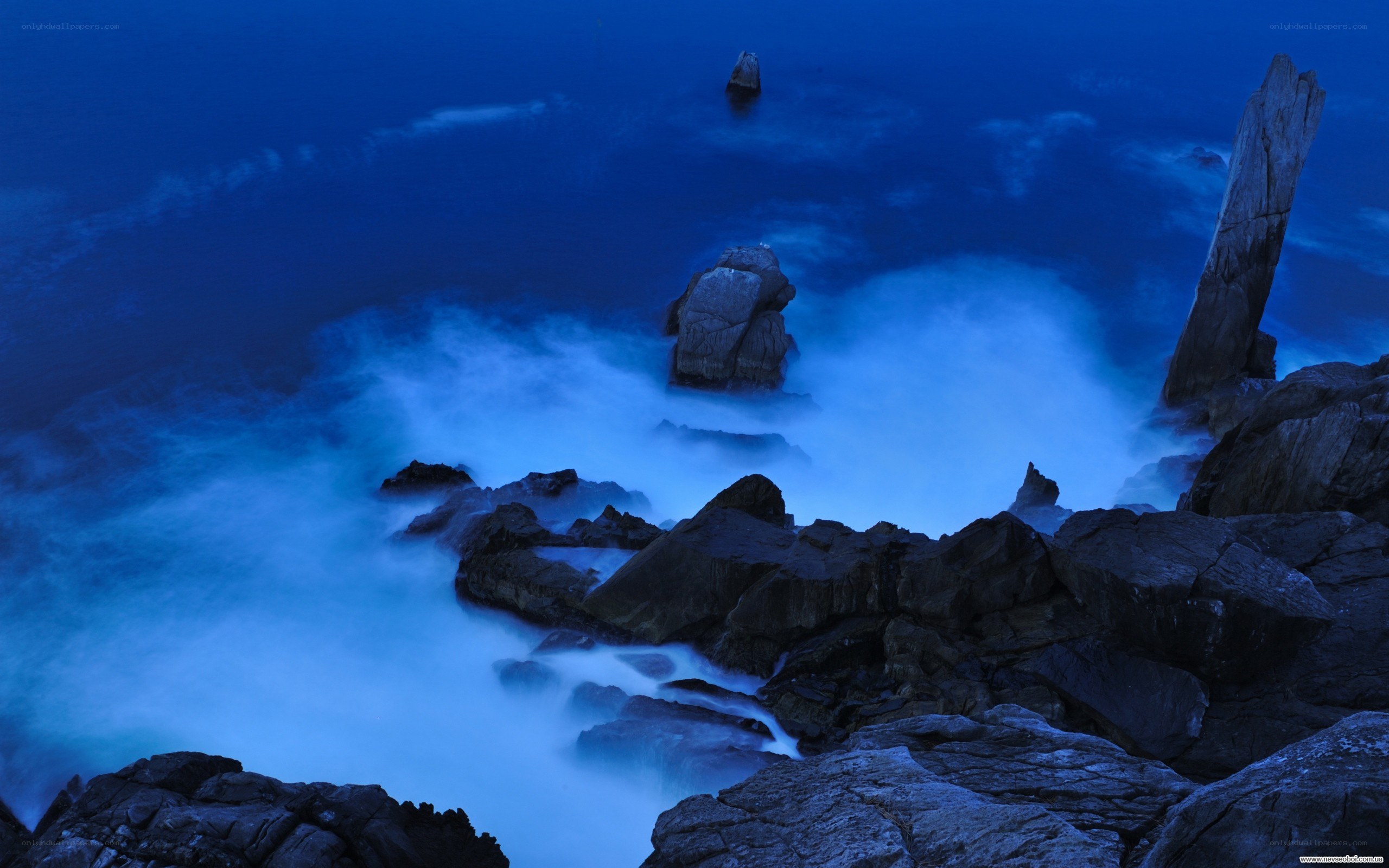 Blue Waves at Coastal Rocks