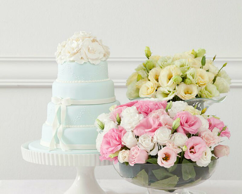 Blue Wedding Cake with Flowers