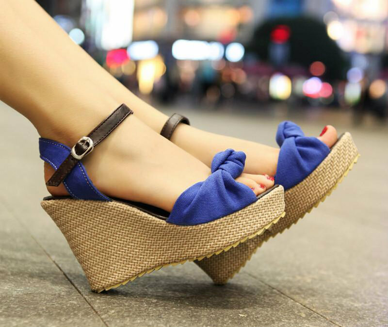 Blue Wedge Sandals