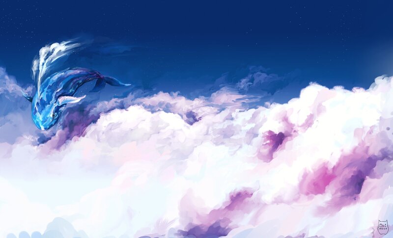 blue whale in the clouds