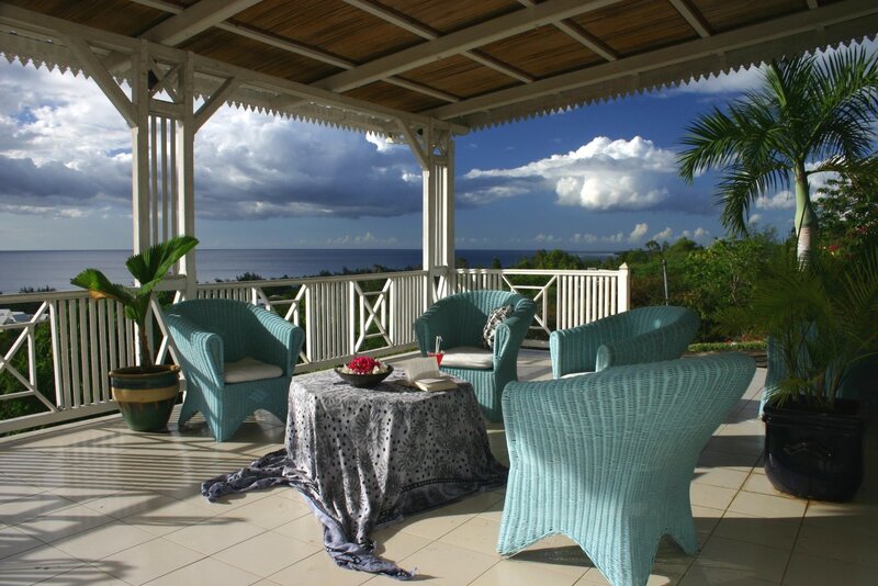 Blue Wicker Chairs on Porch