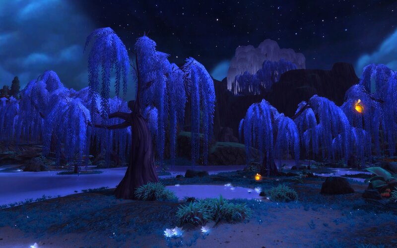 Blue Willow Trees at Night