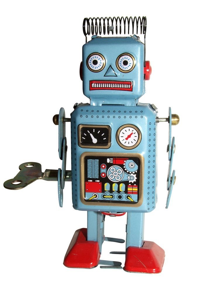 blue wind-up robot toy