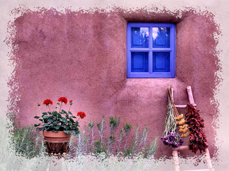Blue Window on Adobe Wall