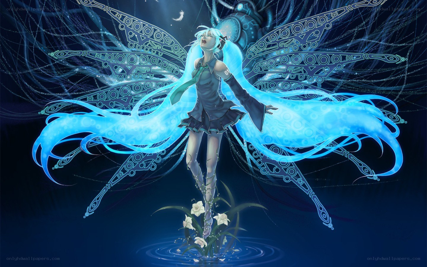 blue-winged anime angel