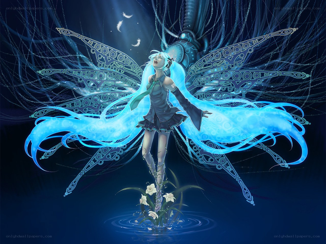 blue-winged anime angel