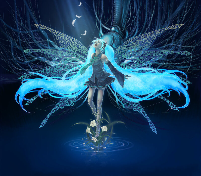 blue-winged anime figure