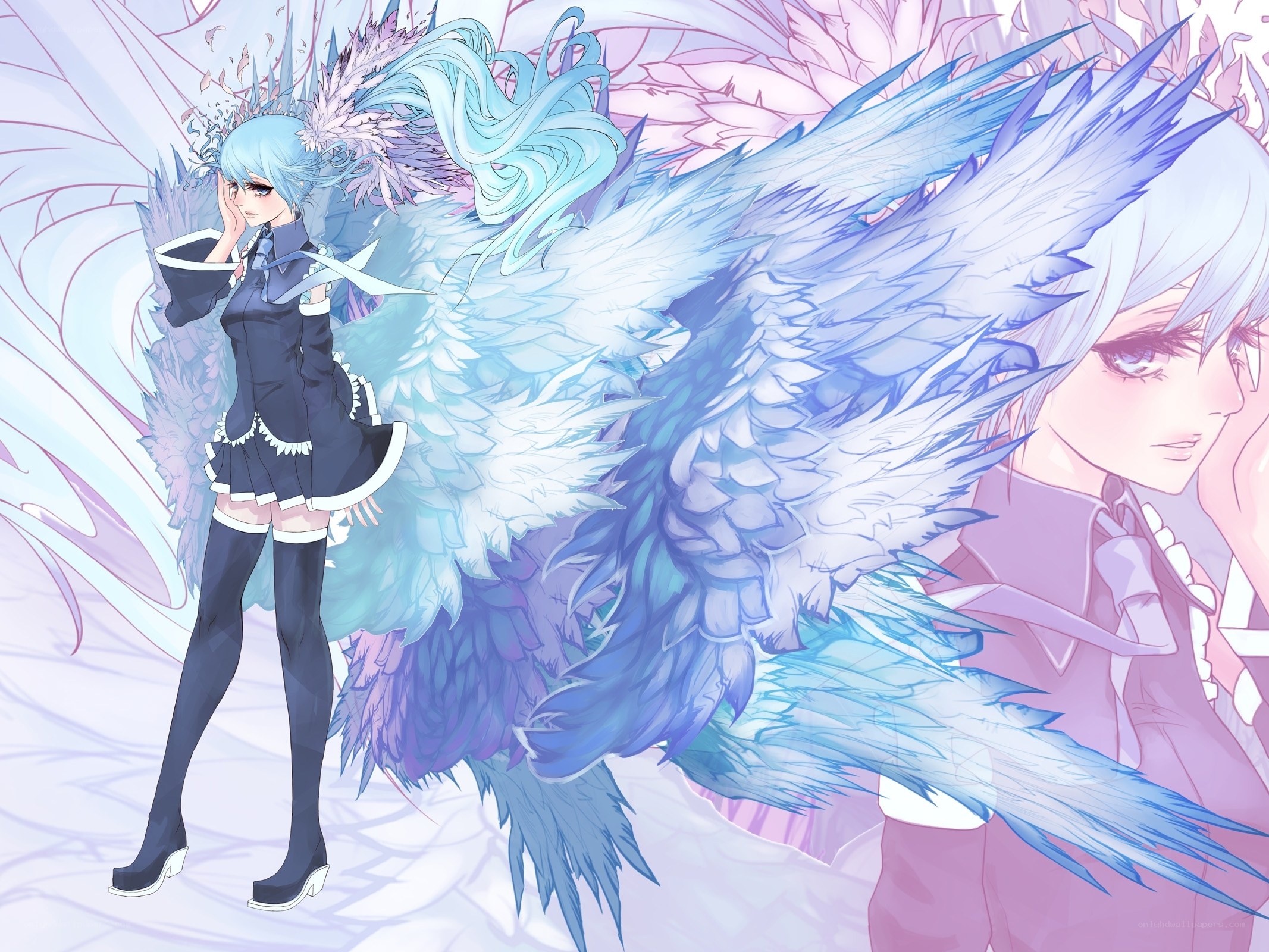 blue-winged anime girl