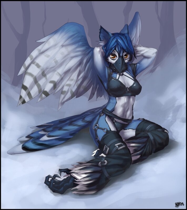 blue-winged anthropomorphic character