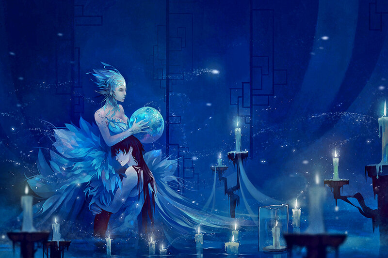 Blue-winged Figure Holding Orb