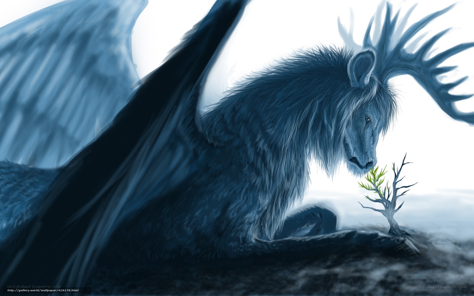 Blue winged lion with antlers