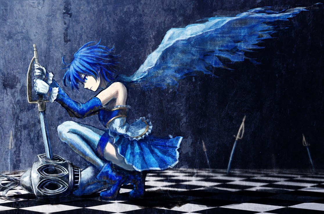Blue-winged warrior kneeling