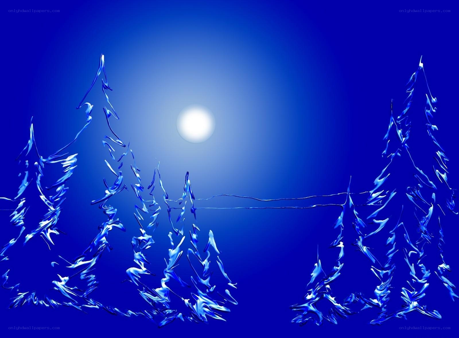 Blue winter forest scene