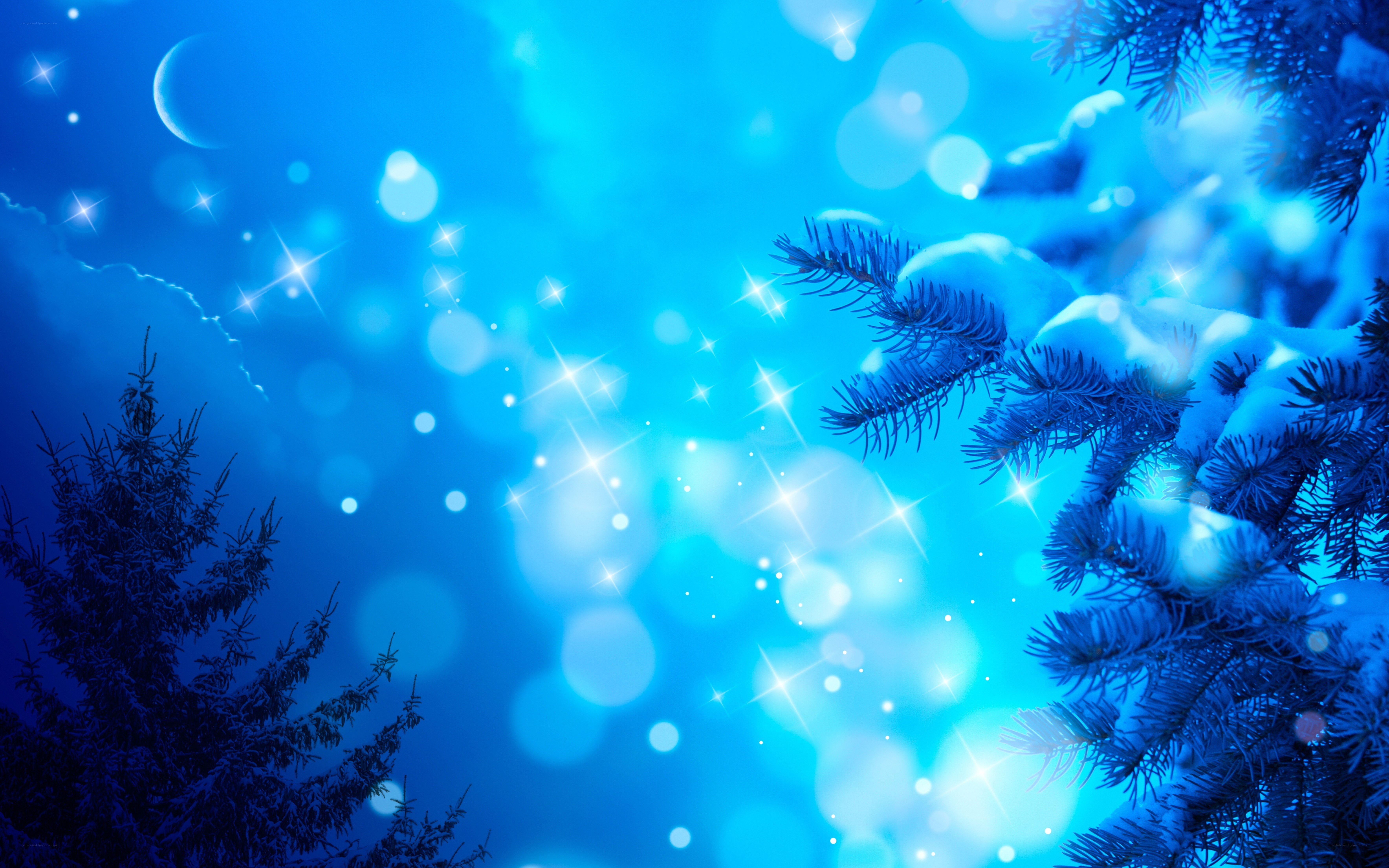 Blue winter night with snow