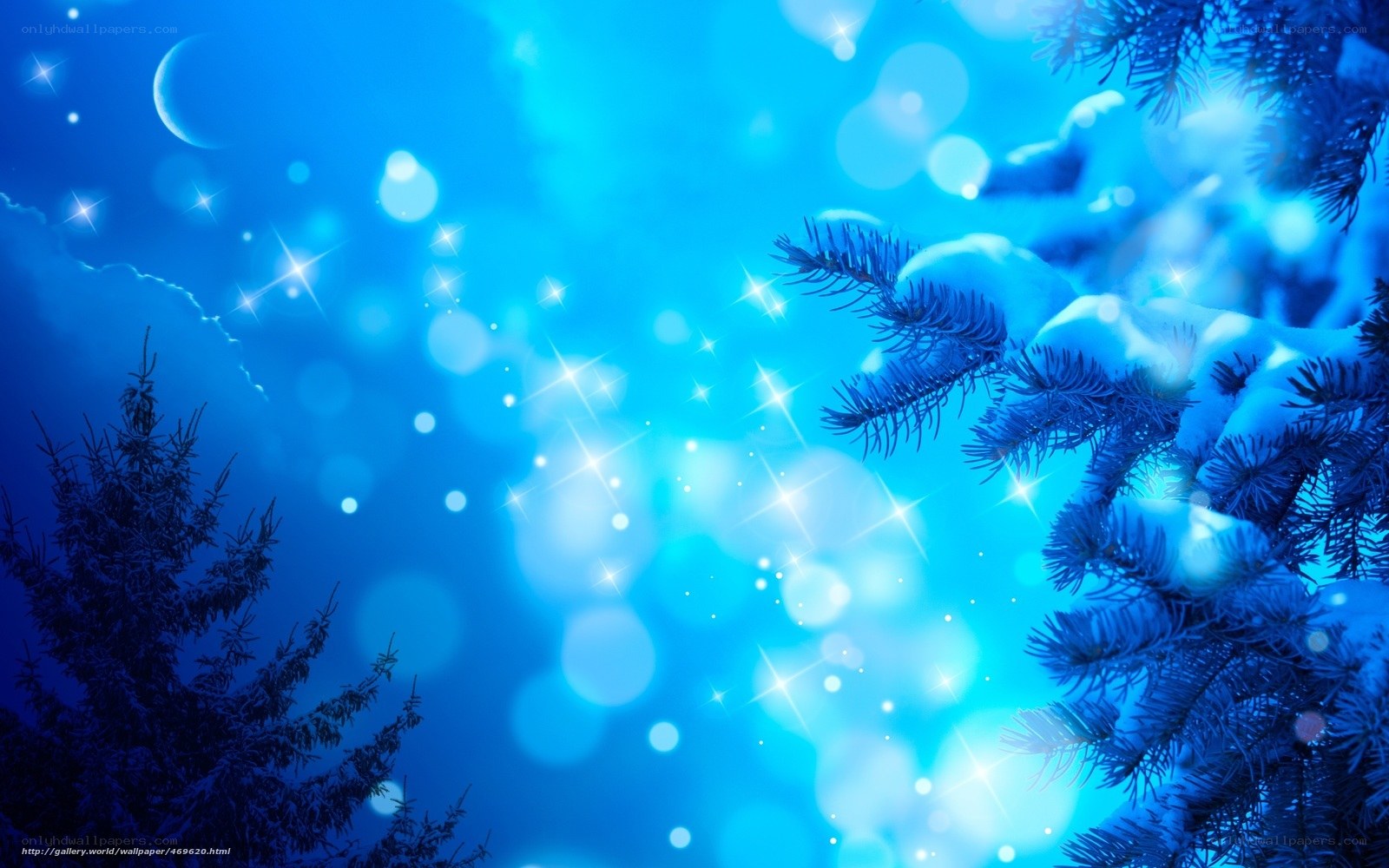 Blue winter night with snow