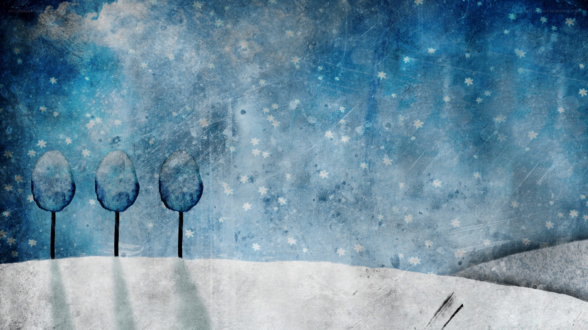 blue winter night with trees
