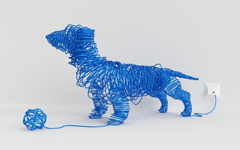 Blue Wire Dog Sculpture