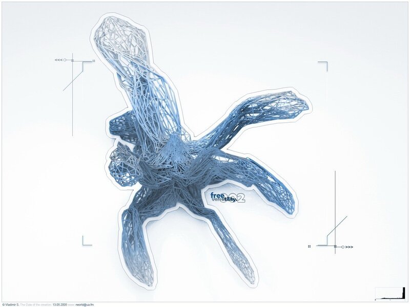 blue wireframe creature