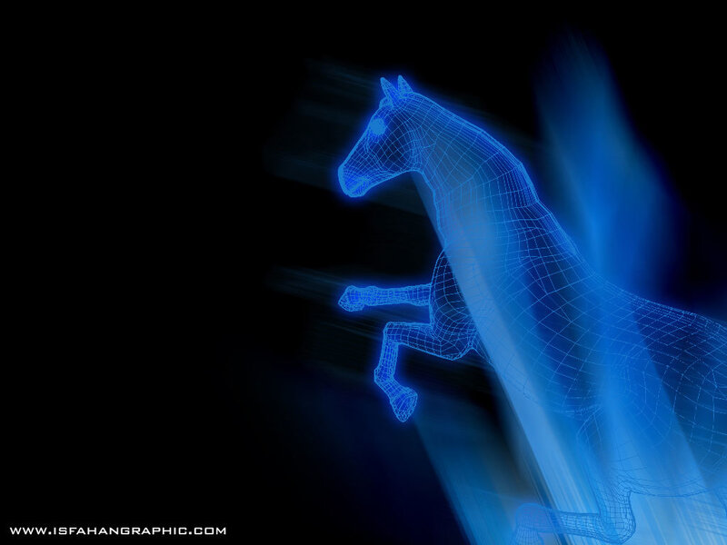 blue wireframe horse animation