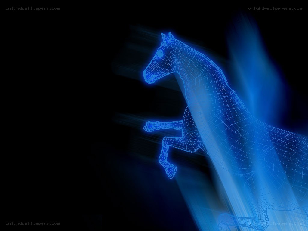 blue wireframe horse animation