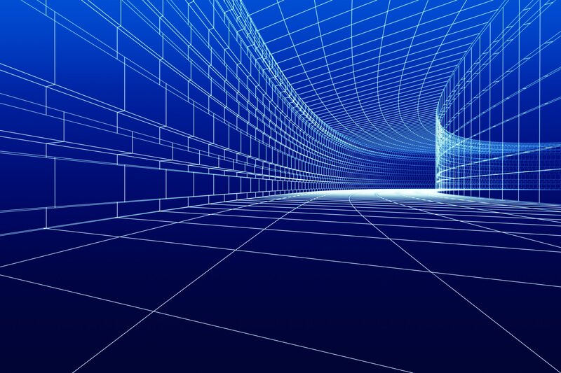 blue wireframe tunnel