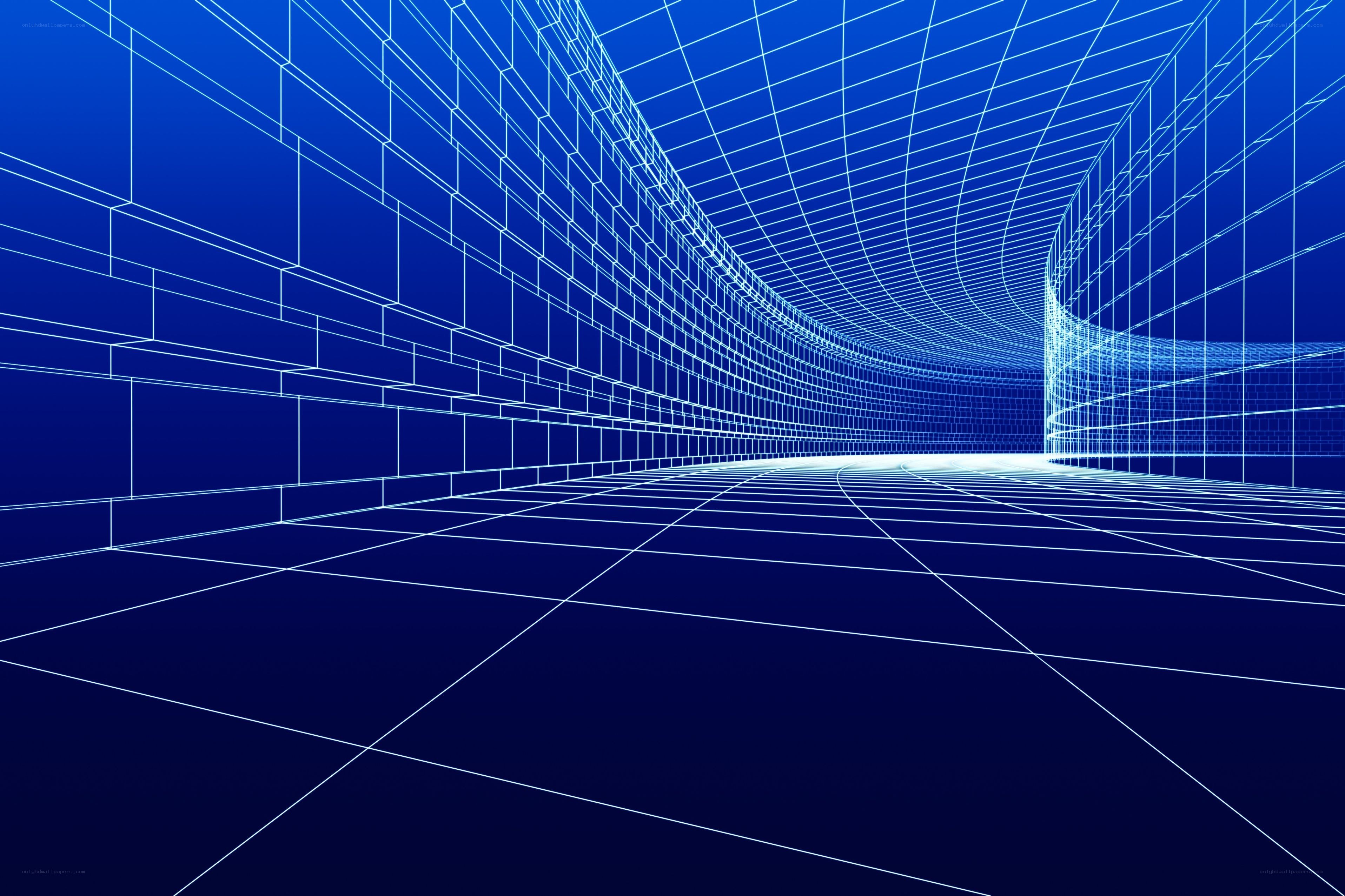 blue wireframe tunnel