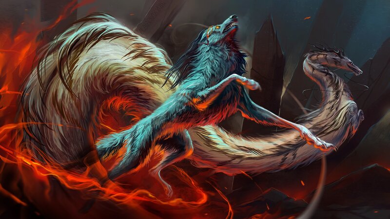 Blue Wolf Creature — Red