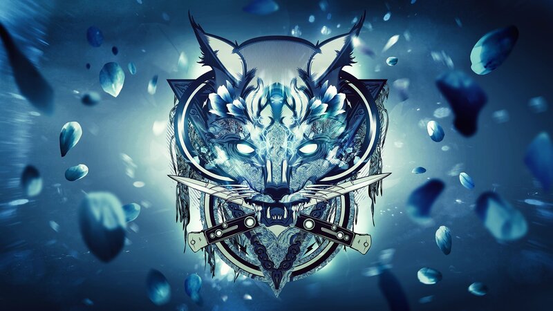 blue wolf emblem with knives