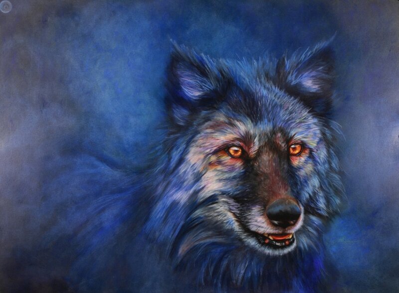 Blue Wolf Portrait — Dramatic, Night