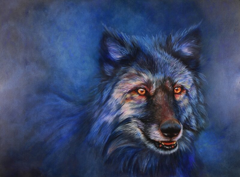 Blue Wolf Portrait — Dramatic, Painting