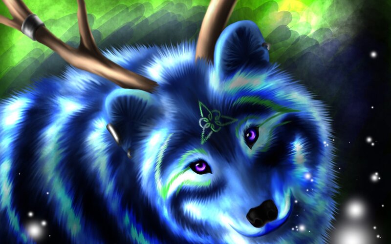 Blue Wolf with Antlers