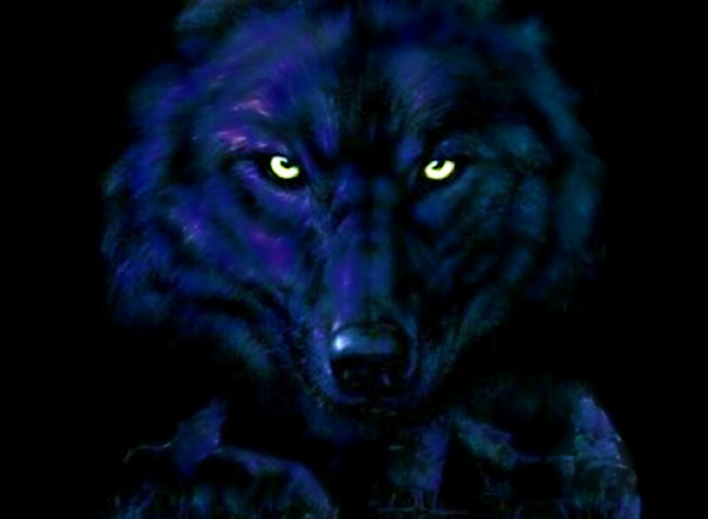 Blue Wolf with Glowing Eyes — Dark, Intense