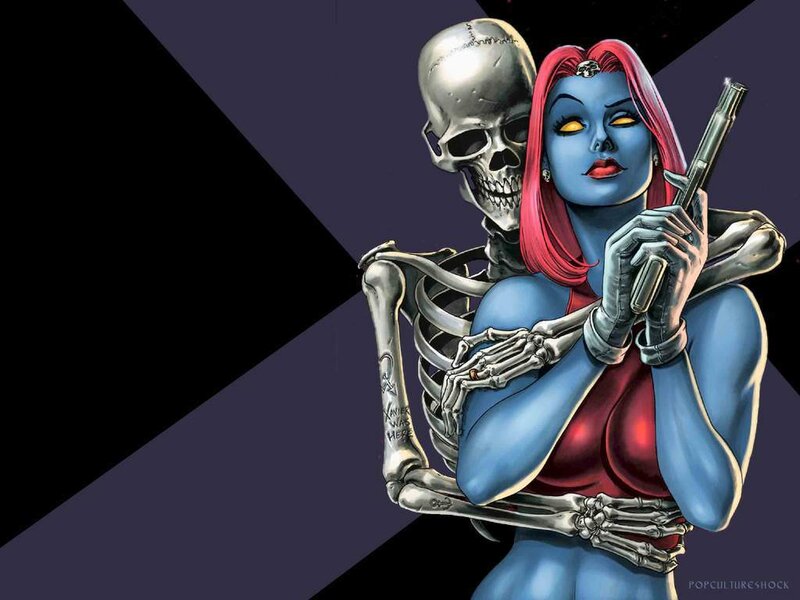 Blue woman with skeleton