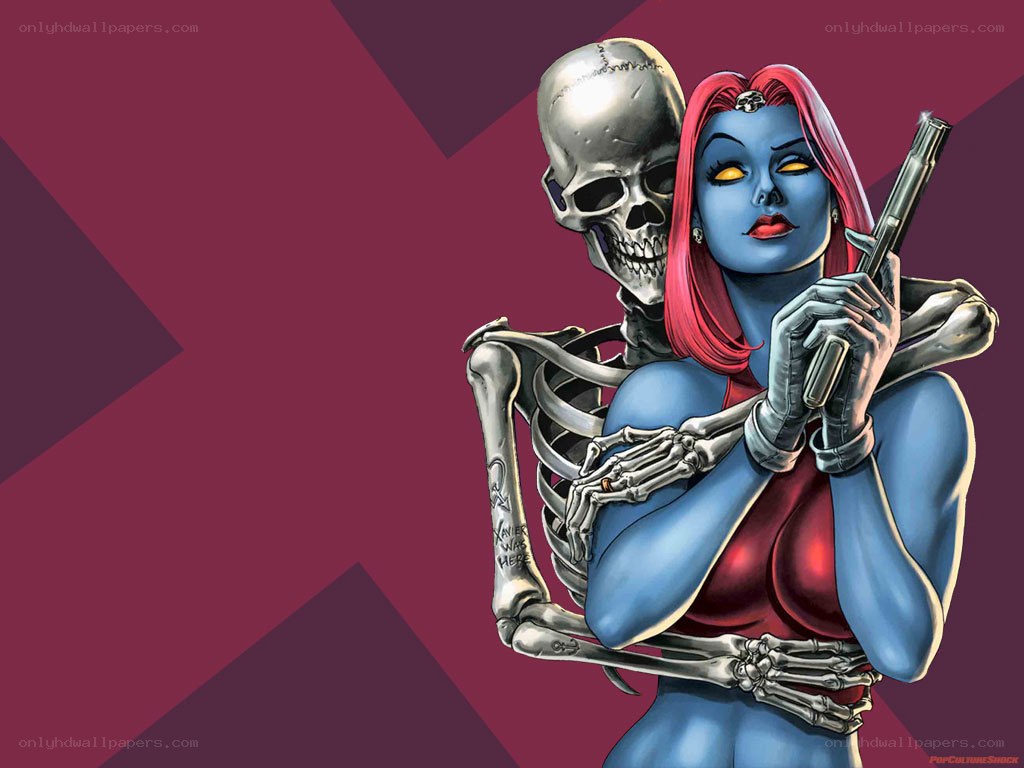 Blue woman with skeleton