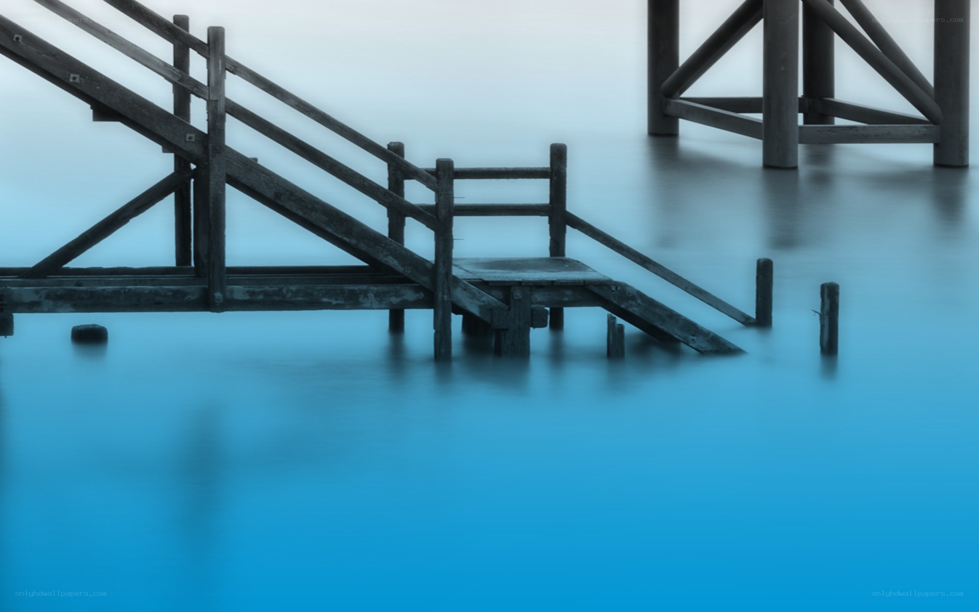 Blue wooden pier structure