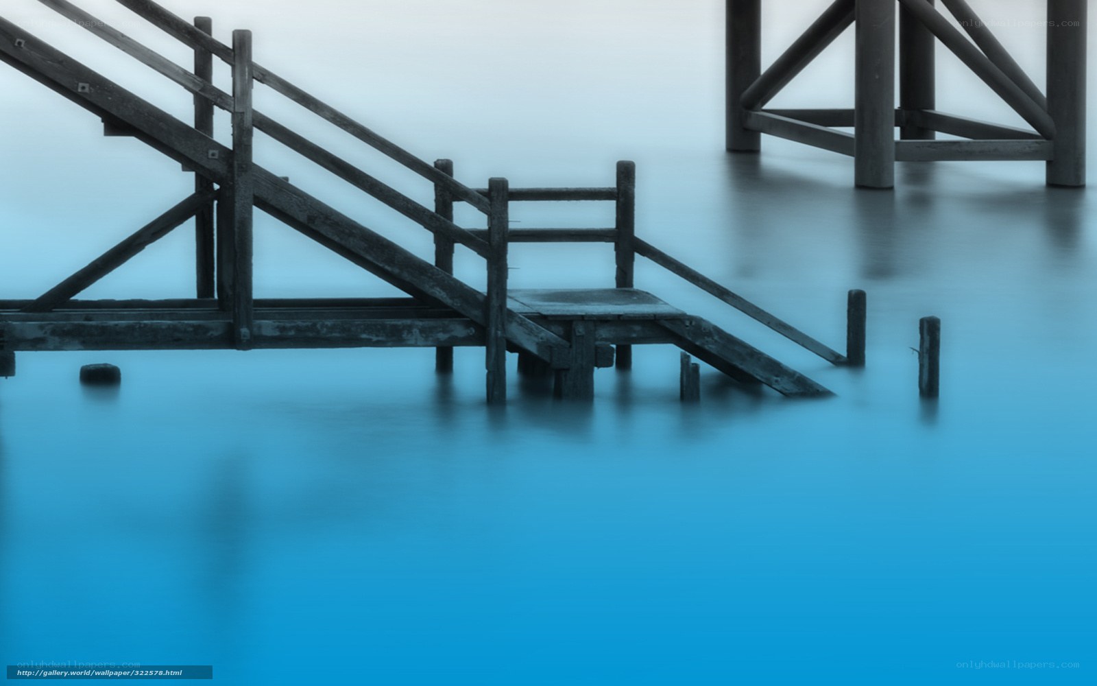 Blue wooden pier structure