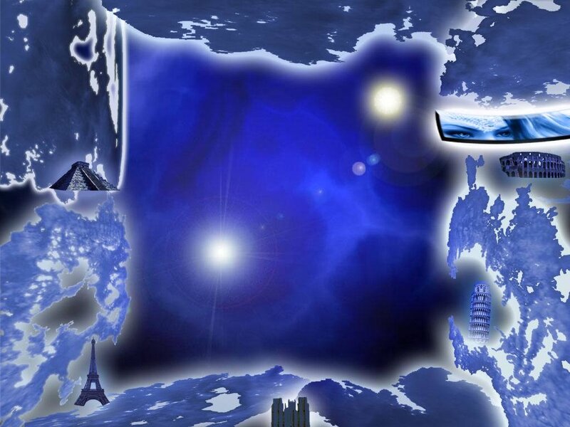blue world map collage