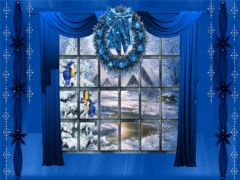 Blue Wreath on Window