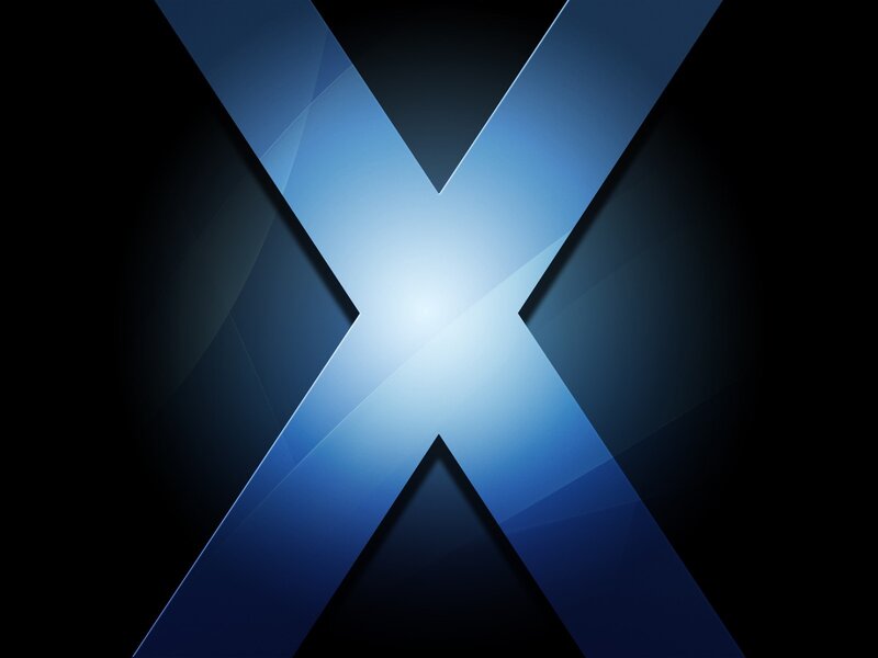 Blue X logo on black background