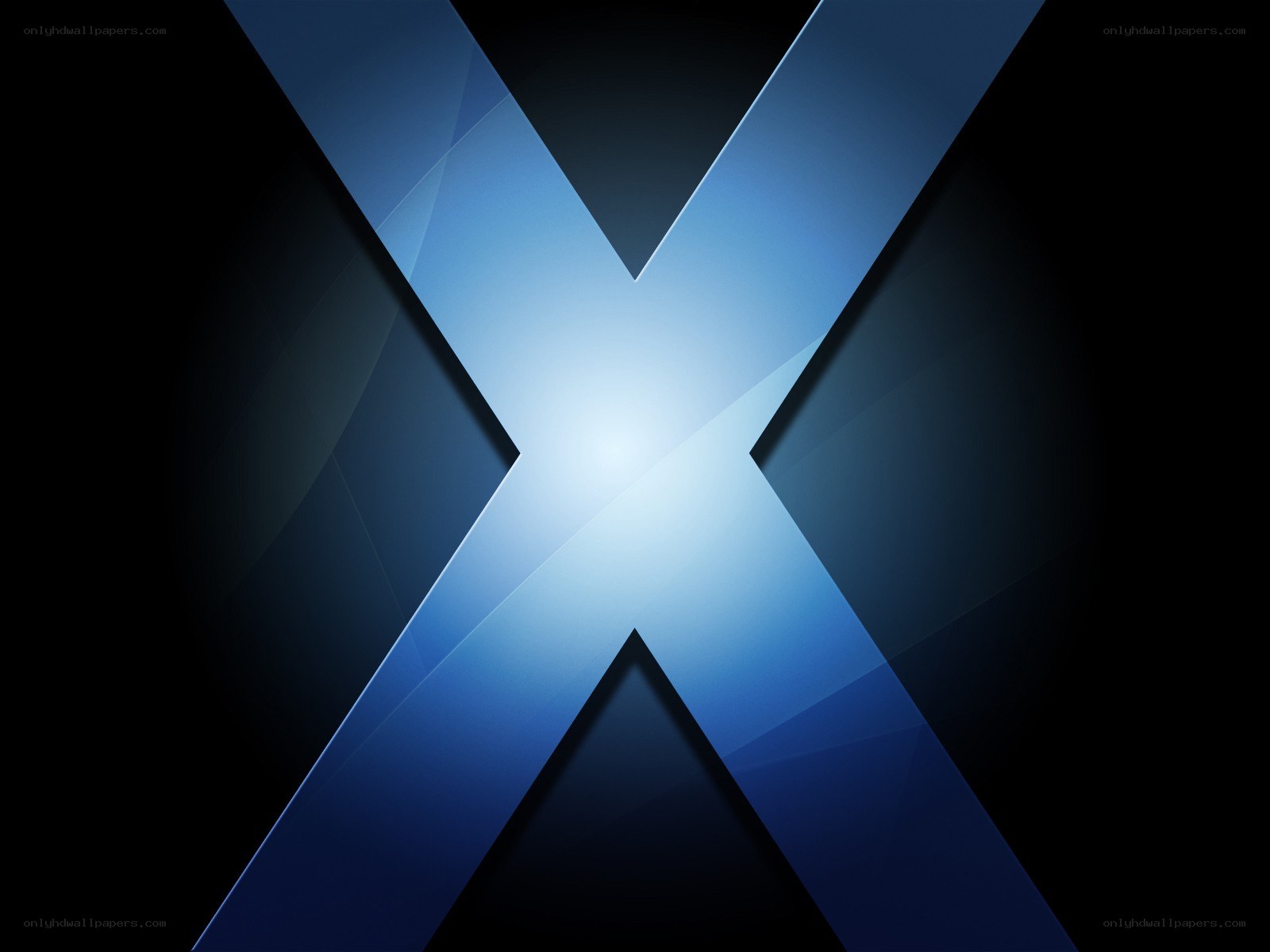 Blue X logo on black background