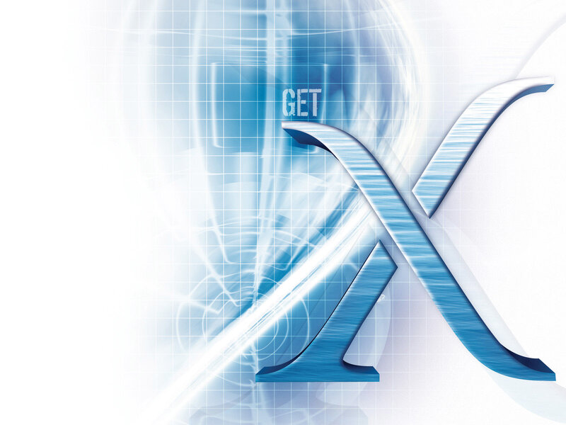 Blue X logo on digital background