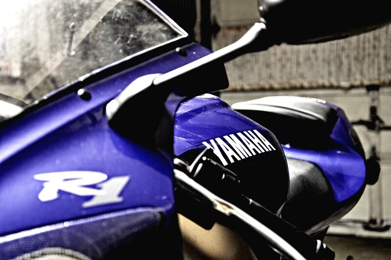 Blue Yamaha Motorcycle — Dramatic, Photograph, Windshield