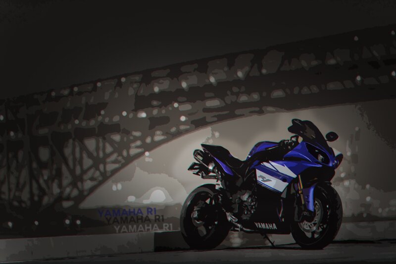 Blue Yamaha R1 Motorcycle — Dramatic